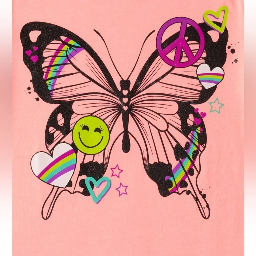 Girls Butterfly Graphic Tee - pink abalone neo
